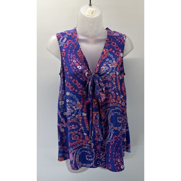 Lilly Pulitzer Raleigh Silk Tie Neck Tank Top Blouse Size XS Secret Snail Blue - Picture 1 of 7